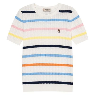 彩虹条纹纯棉针织短袖衫暇步士夏