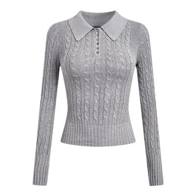 A21纽扣半开翻领套头毛针织衫