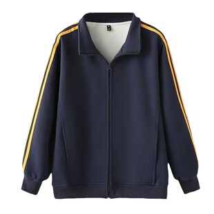 大码胖mm三条杠运动休闲卫衣外套女装春秋新款宽松短款开衫上衣潮