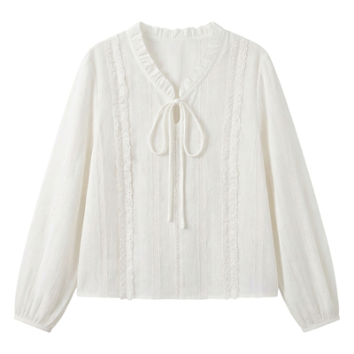 【送运费险】蕾丝刺绣白色衬衫女