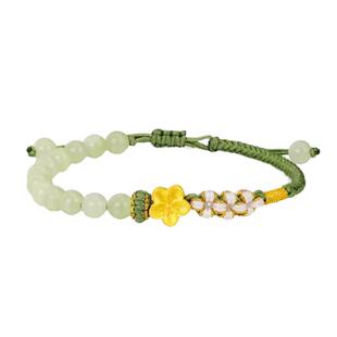 千年珠宝桃花黄金手链女足金999金链手绳和田玉编绳转运珠新款