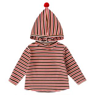 嘟嘟家宝宝条纹T恤儿童长袖连帽上衣男童女童新款冬季童装衣服潮