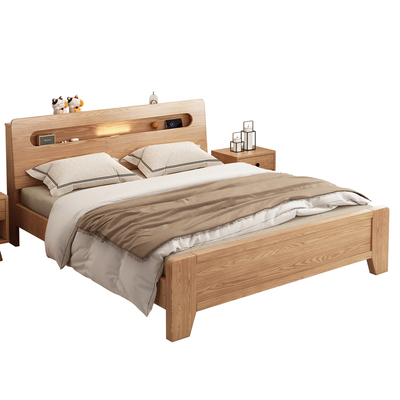 席歌子简约现代双人床橡木夜灯床