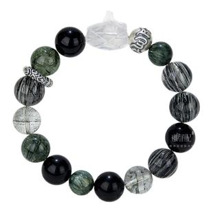 本命年五行补喜水木手链天然水晶手链黑发晶曜石绿幽灵水晶手串女