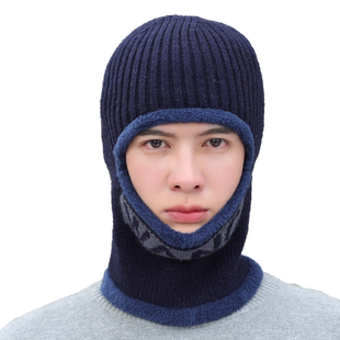 帽子男士冬季骑车防风针织套头帽护脖围巾一体防寒加厚保暖毛线帽