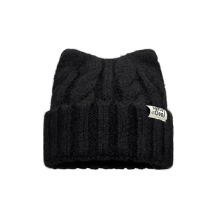 日系可爱猫耳朵包头毛线帽子女秋冬季保暖百搭休闲护耳针织冷帽潮