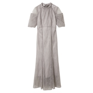 SNIDEL2025秋冬新品优雅系带挂脖蕾丝钩花短袖连衣裙SWFO254145