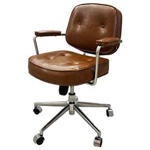 复古蜡皮电脑椅卧室久坐书桌椅转椅靠背椅书房办公椅女生中古椅子