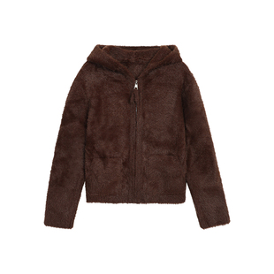 pusumede 温暖定律 仿貂毛连帽毛衣开衫女气质舒适保暖毛毛外套