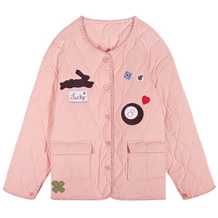 落落狷介巨好看的夹棉外套2025年新款冬季小个子棉衣粉色棉袄女款