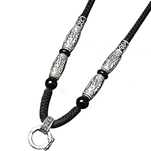 带环万能扣狼牙吊坠挂绳男士女款调节伸缩S925纯银佛牌项链绳子