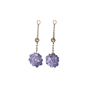 可卿珠宝 云紫 坦桑石耳线18k金绣球花耳钉宝石正品女新粉礼