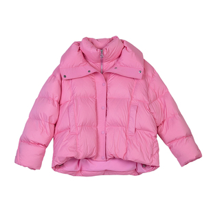 诗梦女装冬季新款粉色短款大翻领90白鸭绒羽绒服甜美减龄面包服