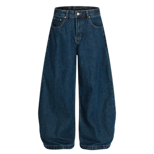 XOL 美式复古风原牛蓝色弯刀牛仔裤男女宽松百搭cleanfit阔腿裤