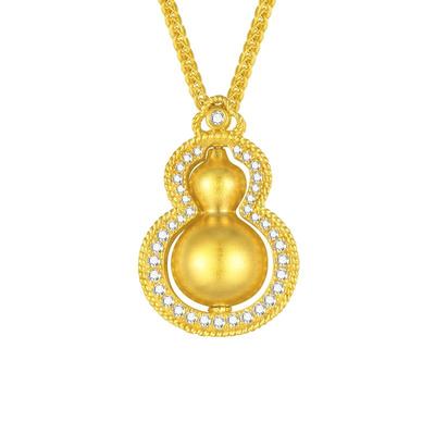 周大生福禄双至足金钻石吊坠黄金葫芦编绳项链生日礼物送女友