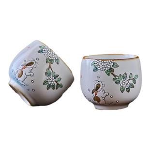 手绘绣花兔子茶杯主人杯送礼女生茶具可爱个人专用手工陶瓷品茗杯