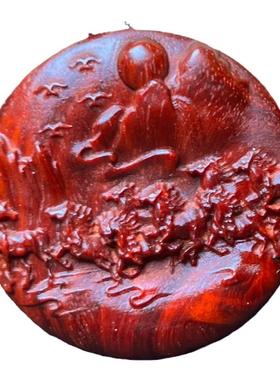 小叶紫檀八骏马吊坠红木马挂件生肖马项链八马全图木马无事牌定制