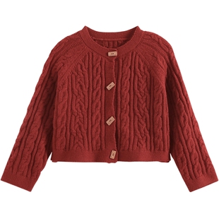 女童红色毛衣秋冬2026新款洋气儿童针织衫新年衣服外套冬装拜年服