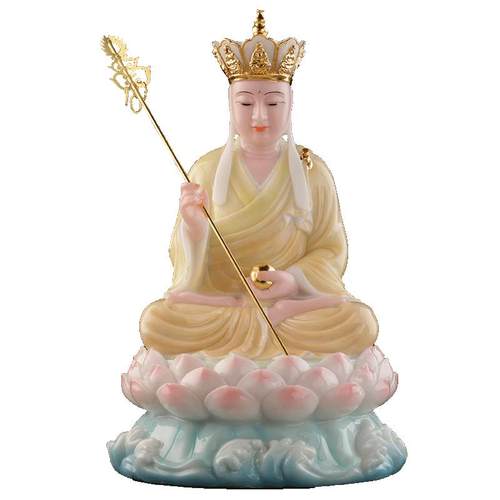 慈缘阁汉白玉彩绘地藏菩萨像供奉家用地藏王菩萨佛像居家供佛摆件