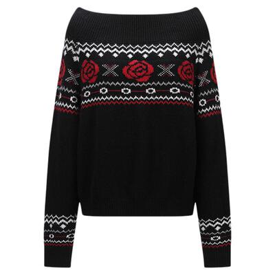 Three Quarters 秋冬时尚法式玫瑰提花毛衣银泰百货精品 301355