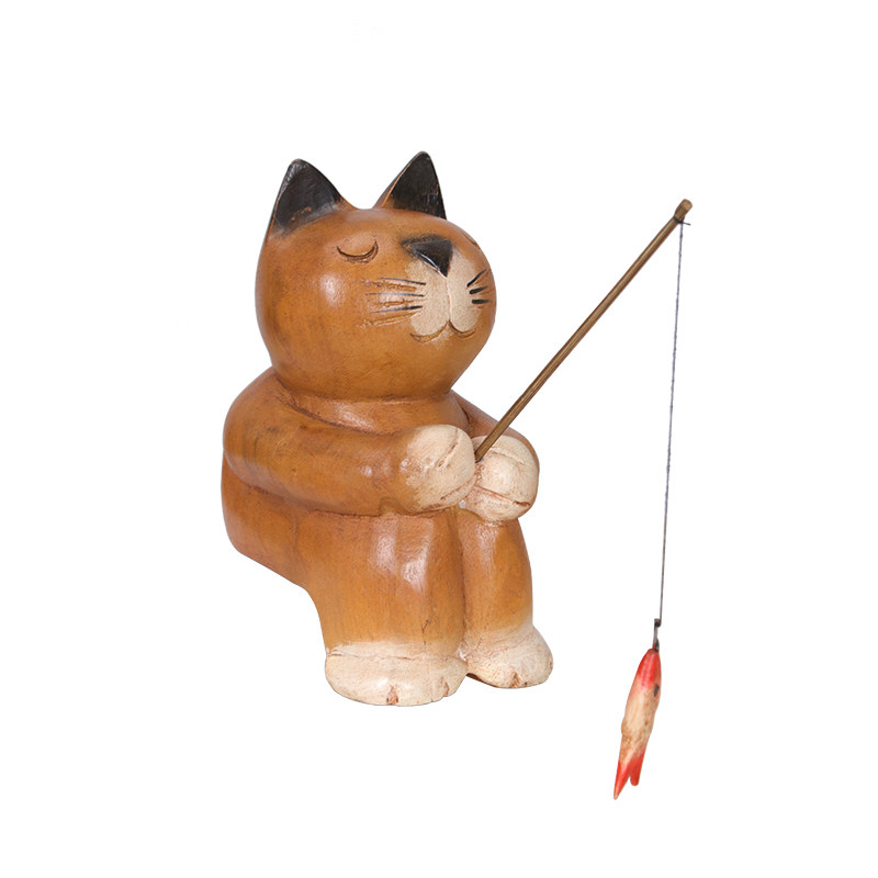 招财猫泰国实木雕刻收银台发财猫