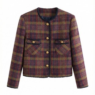 布鲁尔复古流~ 高级感格子小香风短外套小个子气质百搭上衣