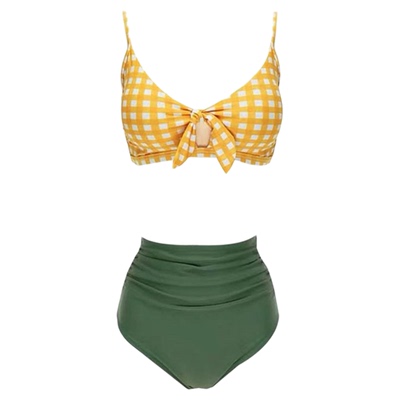 泳衣高腰遮肚性感小胸抹胸泡温泉