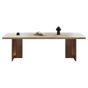 复古下挂洞石岩板餐桌椅组合家用现代简约小户型长方形中古风餐桌