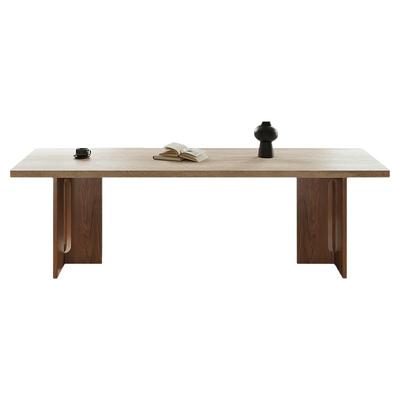 复古下挂洞石岩板餐桌椅组合