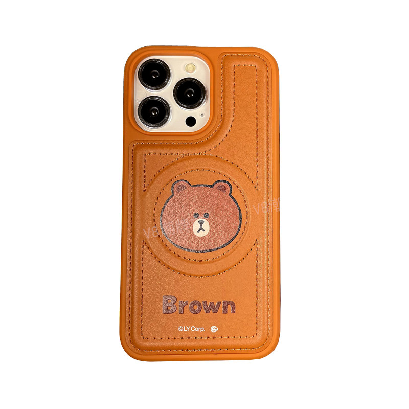 可爱Choco布朗熊适用iPhone16promax手机壳14全包苹果13磁吸充电14promax皮质15pro保护套情