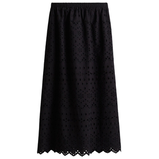 HM女装半身裙冬季高腰宽松镂空刺绣喇叭中长裙1285842