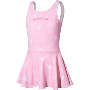 WaterTime儿童泳衣女孩女童连体裙摆可爱字母印花公主风中大童