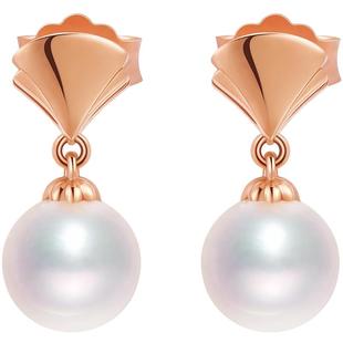 明牌珠宝18K金耳钉 樱花珠系列闪光少女珍珠耳饰女玫瑰金CSH0168