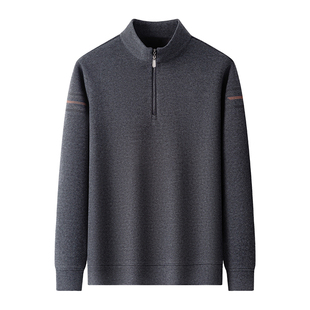 中年男士长袖卫衣加绒加厚爸爸冬季拉链领保暖外套中老年内搭上衣