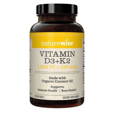 Naturewise阳光瓶D3K2补钙1000IU维生素D3+维生素K2青少年vd3胶囊