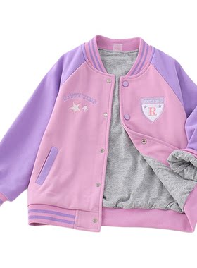 女童棒球服秋冬儿童双层外套开衫
