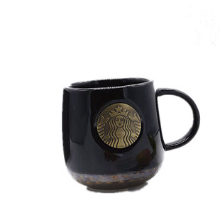 星巴克铜牌马克杯 黑白情侣对杯 美人鱼铜章陶瓷咖啡杯子水杯礼盒