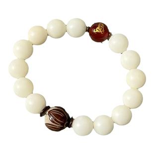 普陀山纯天然白玉菩提莲花佛珠文玩手串菩提根生肖平安手链男女款