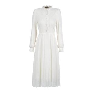 未风杏色蕾丝连衣裙秋冬新款女装轻奢长袖加绒裙子配大衣冬裙长裙