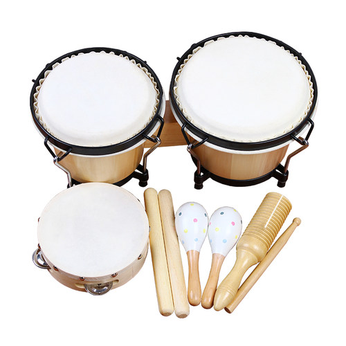 早教音乐教具邦戈鼓奥尔夫打击乐器康佳鼓非洲鼓Bongo牛皮鼓6+7寸