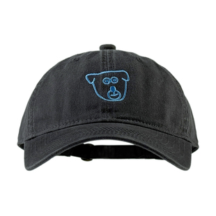 MUCUNXI 韩系休闲可爱狗头刺绣棒球帽男女纯棉水洗软顶遮阳鸭舌帽