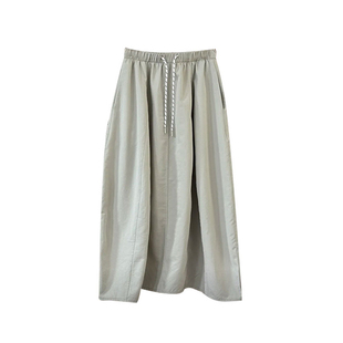 浅卡其色南瓜花苞裙女夏薄款工装半身裙中长款大码胖mm显瘦灯笼裙