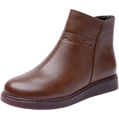 复古风加绒保暖牛筋底棉鞋女靴