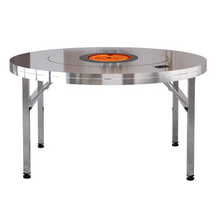 不锈钢转盘圆桌家用加厚餐桌商用火锅电陶炉一体免安装折叠桌子