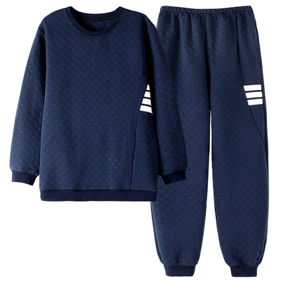 高档空气棉睡衣男秋冬季加厚三层