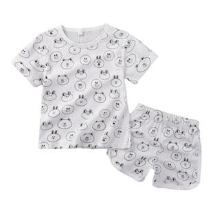 ins男女儿童夏季薄款睡衣纯棉T恤短裤会呼吸的家居服套装空调服