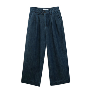花吉K312蓝色高腰百搭复古直筒宽松柔软牛仔裤女2026新款夏阔腿裤