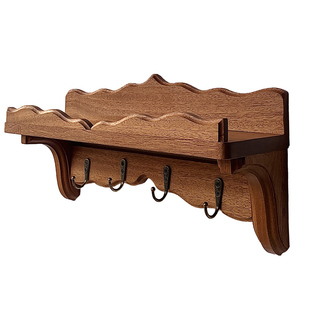 原创复古实木置物架家用墙上木制收纳架挂钩杯架成列摆设壁挂钩子