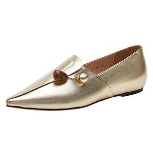 董洁同款真美诗月光手札春秋新款软底小皮鞋乐福鞋女