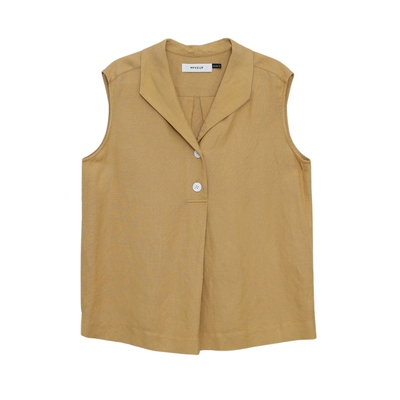 【商场同款】MOVEUP幻走2025夏季冷杉系列V领贝壳扣倒褶短款马夹